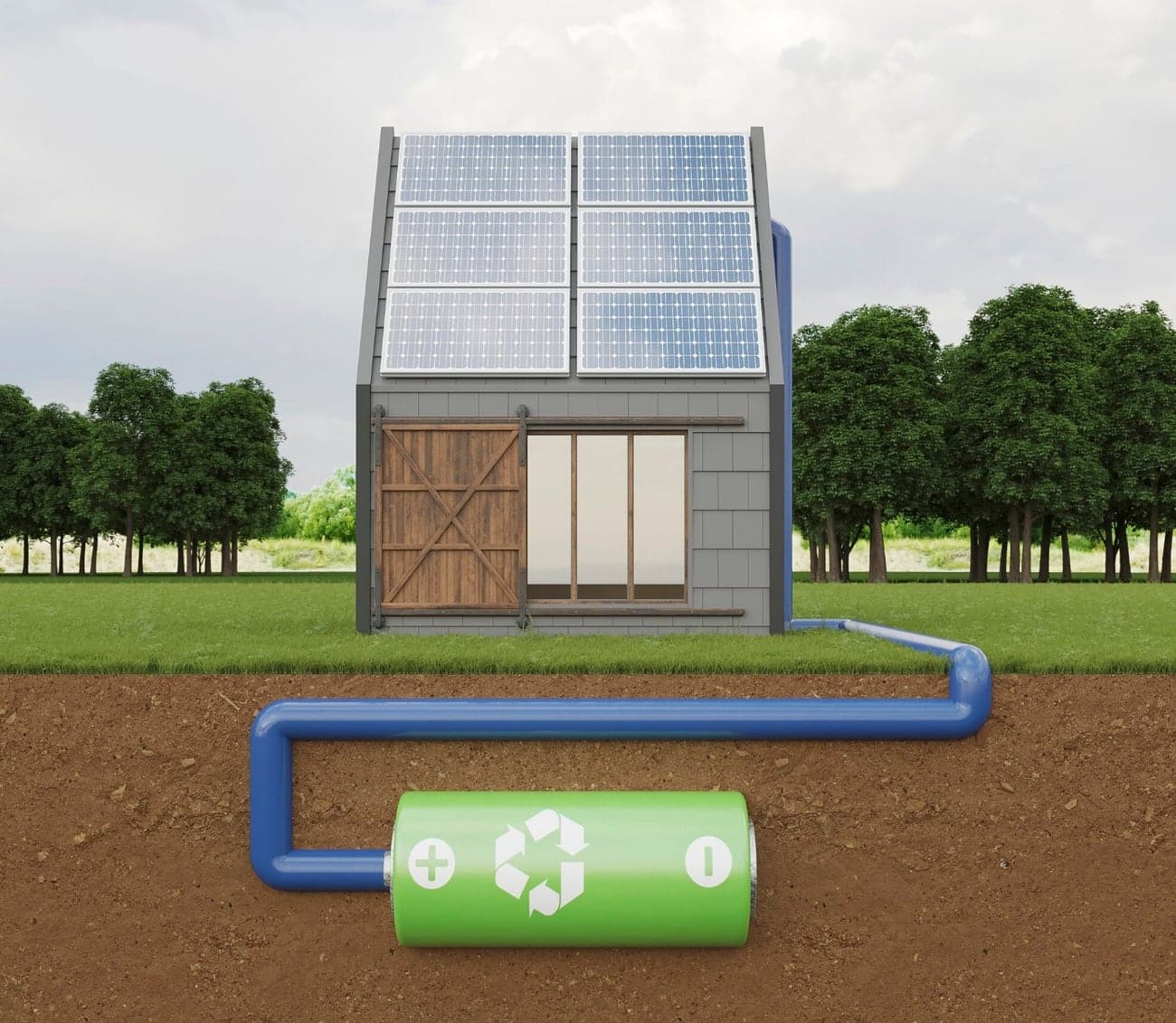 Woning met zonnepanelen en een thuisbatterij voor energieopslag